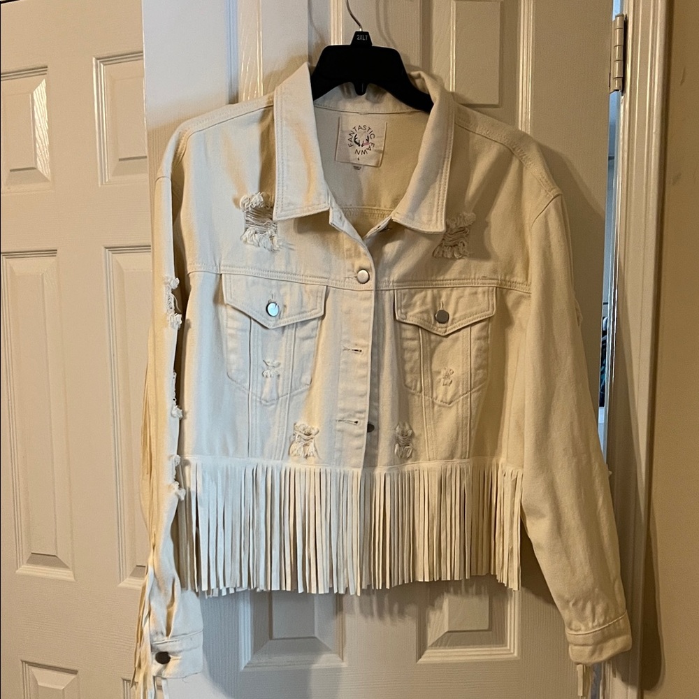 Fantastic Fawn Cream Fringe Jean Jacket